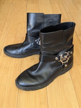 Michael Kors Black Fulton Leather Biker Boots